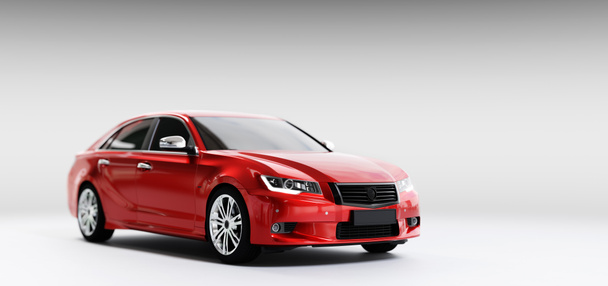 New car, sedan type in modern style. Copy-space, banner composition. 3D illustration - Photo, Image