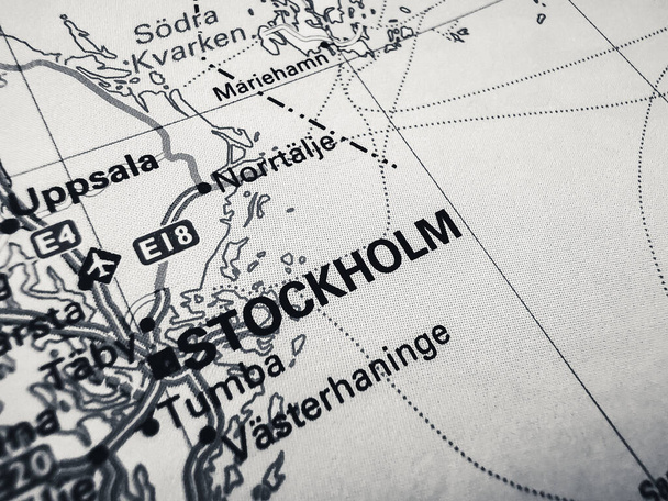 Stockholm on a road map of Europe - Photo, Image