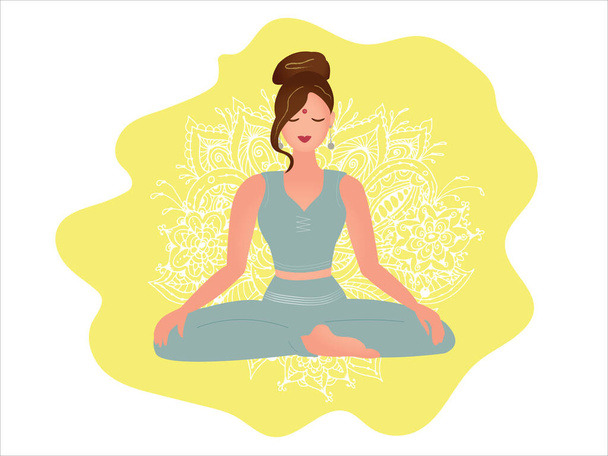 Yoga femme en position lotus avec fond ornemental, vecteur
 - Vecteur, image