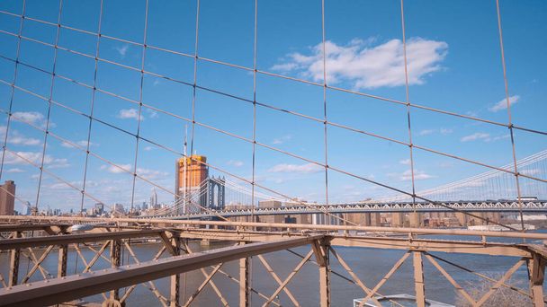 Impressive Brooklyn Bridge New York - amazing wide angle shot - travel photography - Zdjęcie, obraz