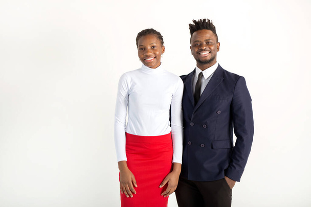 beautiful young african man and woman on a white background - Fotoğraf, Görsel