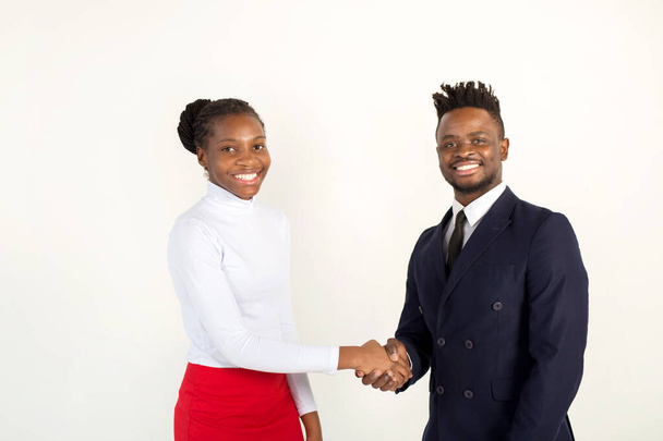 beautiful young african man and woman on a white background - Fotografie, Obrázek