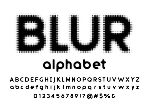 diseño de alfabeto de estilo punteado medio tono con mayúsculas, minúsculas, números y símbolos - Vector, Imagen
