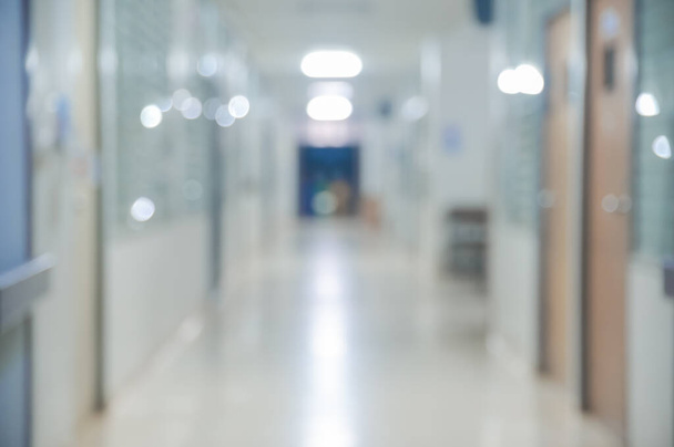 Blurred Empty Abstract Hospital Corridor Pathway White soft Blue Background From Perspective Building Hallway for useus way to business success or technology background design. - Fotó, kép