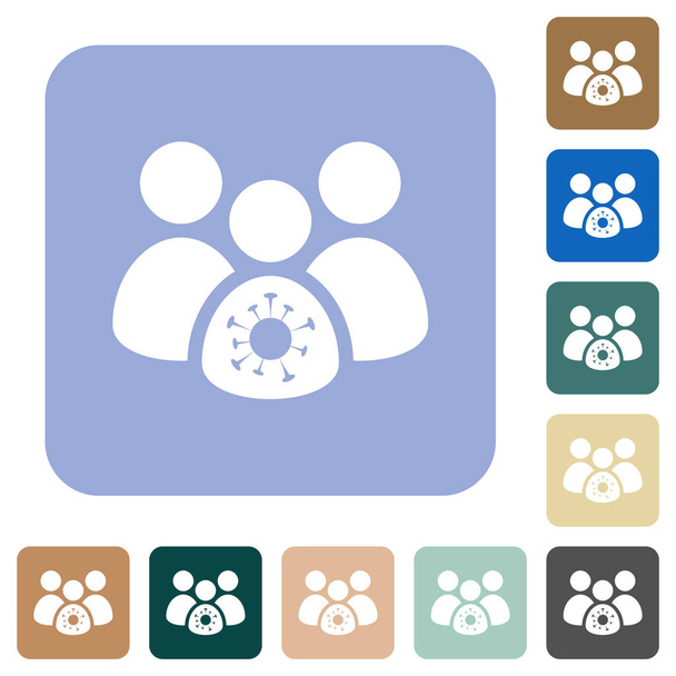 Grupo infecção covid ícones planos brancos na cor arredondada fundos quadrados
 - Vetor, Imagem