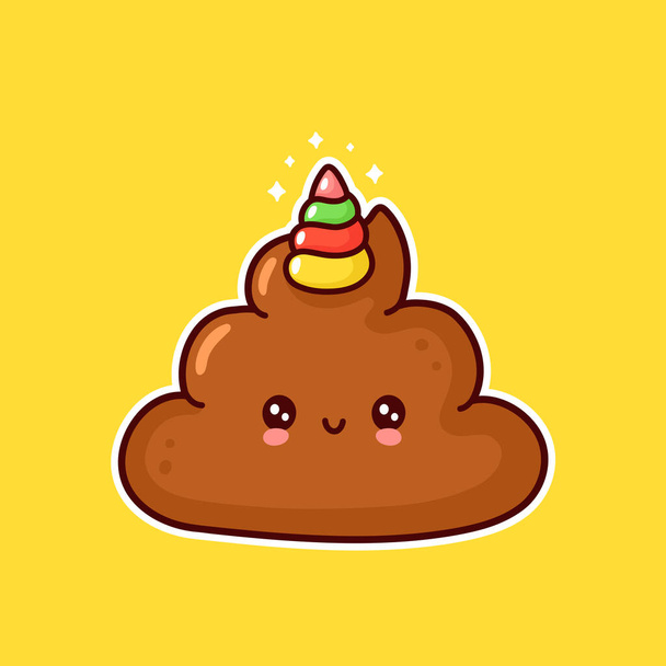 Cute happy smiling poop with unicorn horn - Vector, Image