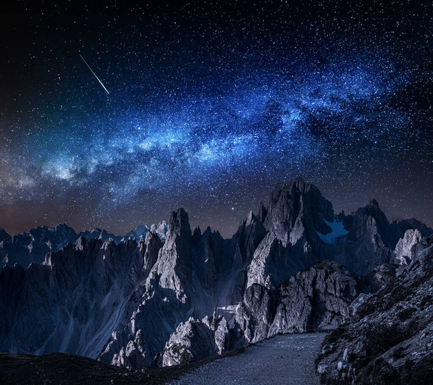 Milky way over mountains trail to Tre Cime, Dolomites - Fotó, kép