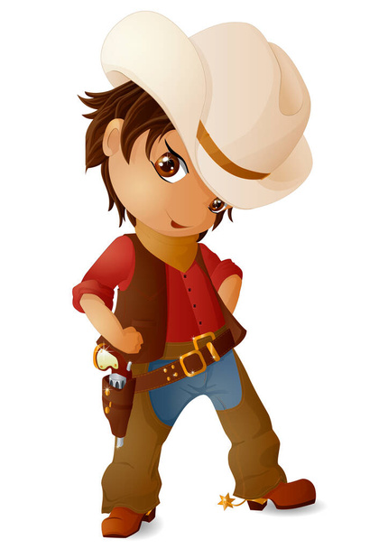 A Chibi boy in a cowboy costume with a gun on his belt. Vector illustration. - Vector, Image