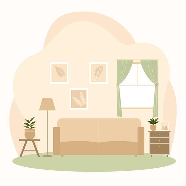 уютное рабочее место на дому, рабочее место на дому, уютная гостиная
 - Вектор,изображение
