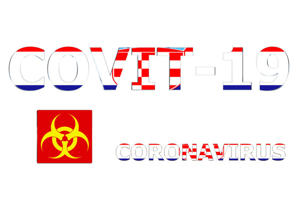 3D Прапор Хорватії на текстовому тлі Ковіт-19. - Фото, зображення