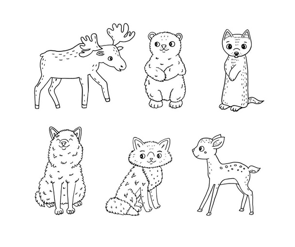 Carini gli animali della foresta doodle. L'illustrazione dei bambini vettoriali impostato su sfondo bianco
 - Vettoriali, immagini