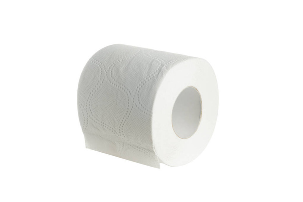 Jeden rolka białego papieru toaletowego w izolacji - Zdjęcie, obraz
