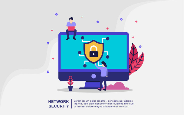 Illustration concept of network security. Data protection concept. Credit card check and software access data as confidential. Can use for web banner, infographics, hero images. - Vector, Image