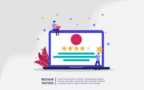 Illustration concept of review rating. People hold star, positive rating, customer review. Can use for, landing page, template, ui, web, mobile app, banner - Vector, Image