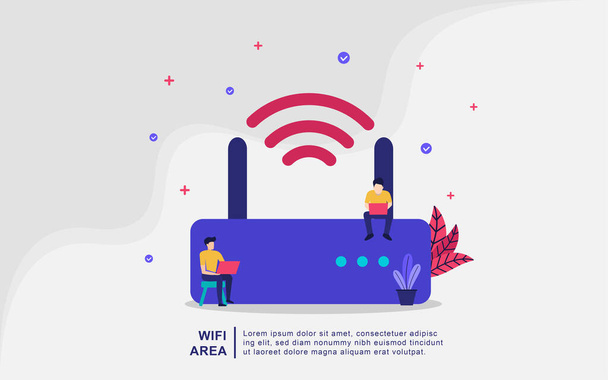 Illustration concept of wifi area. wireless area, free wifi, people use wifi. Can use for, landing page, template, ui, web, mobile app, banner - Vector, Image