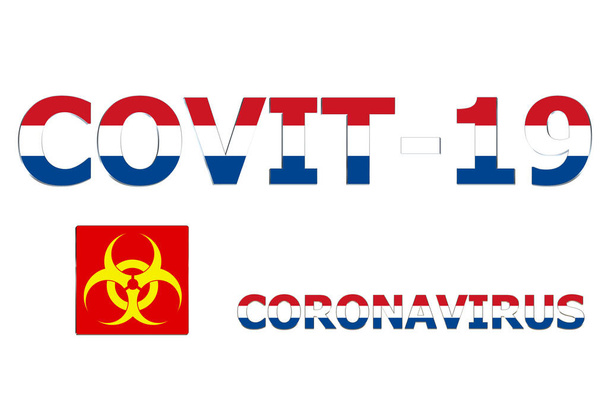 Bandera 3D de Holanda en el fondo de texto Covit-19
. - Foto, imagen