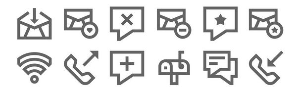 set of 12 communication icons. outline thin line icons such as incoming call, mailbox, outcoming call, chat, chat, love - Vector, Image