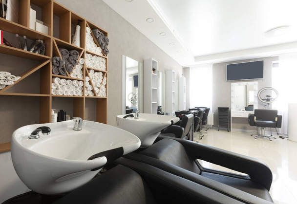 Černá hlava-mytí křesla v moderním salonu krásy - Fotografie, Obrázek