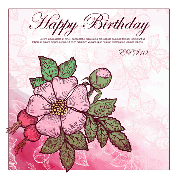 Invitation card, greeting with wild rose flowers - Vektor, kép
