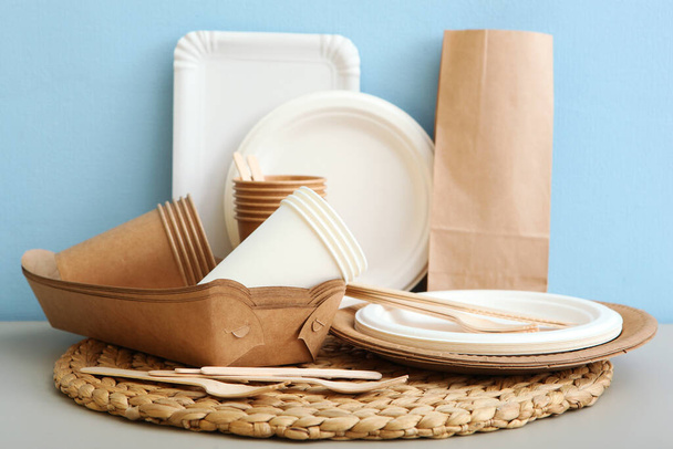 Eco paper utensils on the table. - Photo, Image