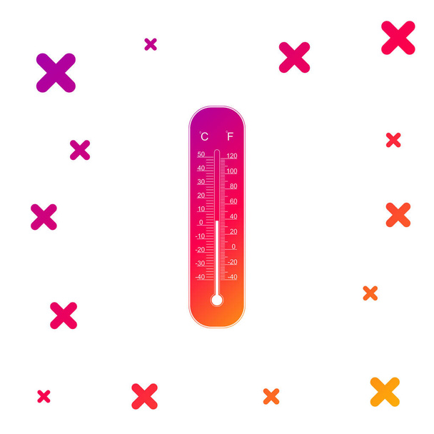 Color Celsius and fahrenheit meteorology thermometers measuring heat and cold icon on white background. Thermometer equipment showing hot or cold weather. Gradient dynamic shapes. Vector Illustration - Vector, Image