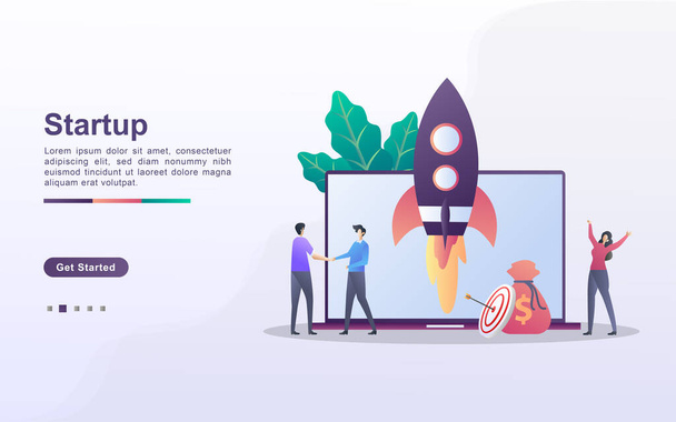 Startup business concept. Business project startup process, idea through planning and strategy, time management. Can use for web landing page, banner, mobile app. Vector Illustration - Vector, Image