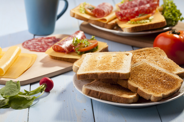 Breakfast with a toasted bread - Foto, afbeelding