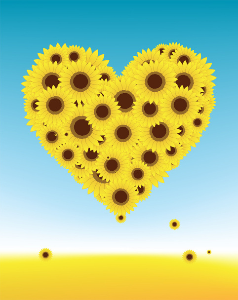 Sunflowers heart shape for your design, summer field - Vector, Image