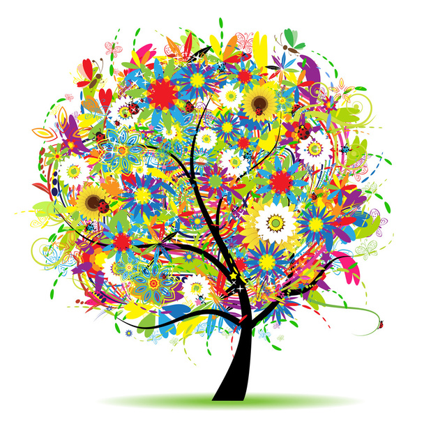 Floral tree beautiful, summer - Vector, Image