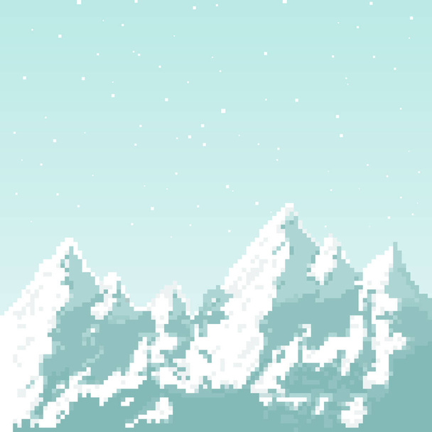 Vector pixel hegyek játék háttér. Pixel művészet 8 bit.  - Vektor, kép