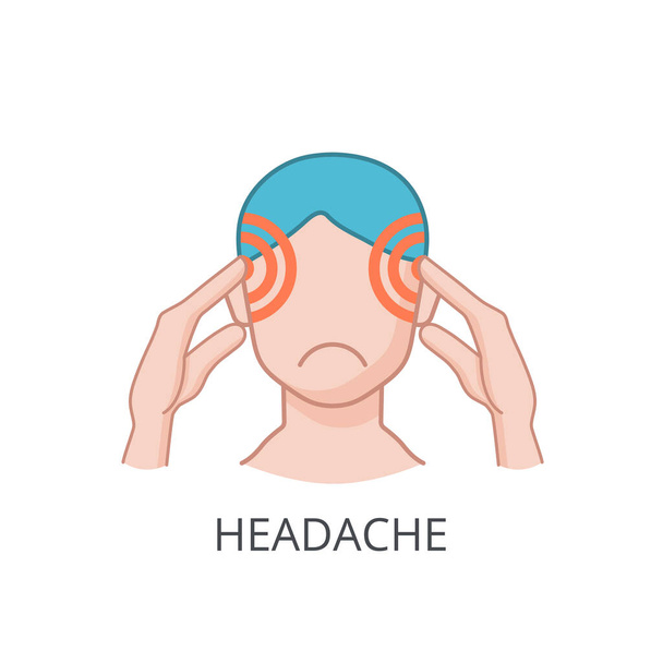 Päänsärky kuvake terveydenhuollon suunnittelu. Stressi tai flunssa oireita. Vektoriesimerkki
 - Vektori, kuva