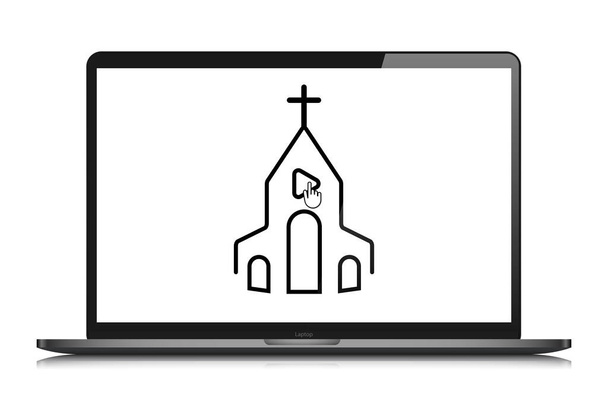 dizüstü bilgisayar çevrimiçi kilise video görüntüleme vektör illüstrasyonu - Vektör, Görsel