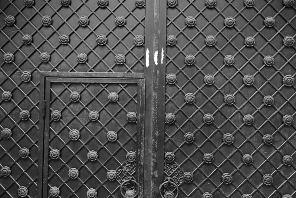 Parte de la puerta de hierro, decorada con varios elementos decorativos
.  - Foto, Imagen