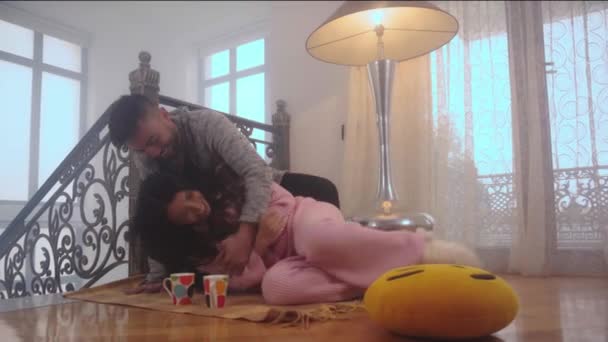 couple in love jokes and laughs gently caress each other - Materiał filmowy, wideo