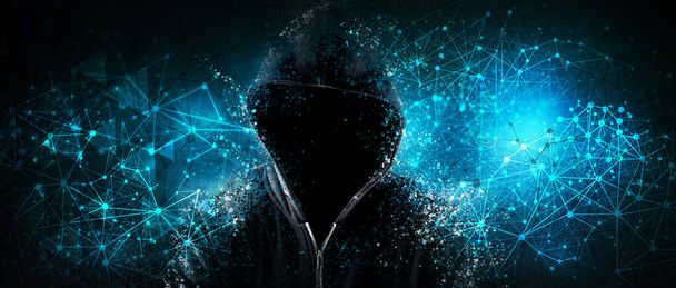Cybersecurity, computer hacker with hoodie - Foto, imagen