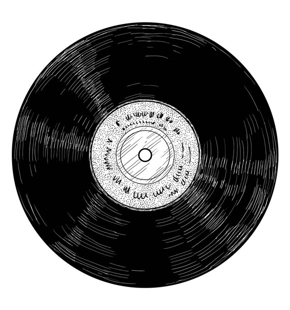 Vinyl record illustration, drawing, engraving, ink, line art, vector - Vector, Image