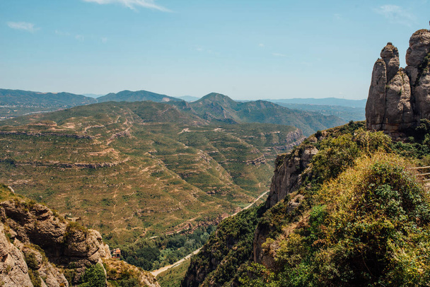 The mountain views from the top monastery in Montserrat, Spain Catalonia - 写真・画像