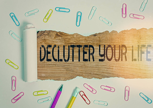 Conceptual hand writing showing Declutter Your Life. Business photo showcasing To eliminate extraneous things or information in life. - Photo, Image