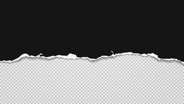 Stück zerrissenes schwarzes horizontales Papier mit sanftem Schatten auf weißem kariertem Hintergrund. Vektorillustration - Vektor, Bild