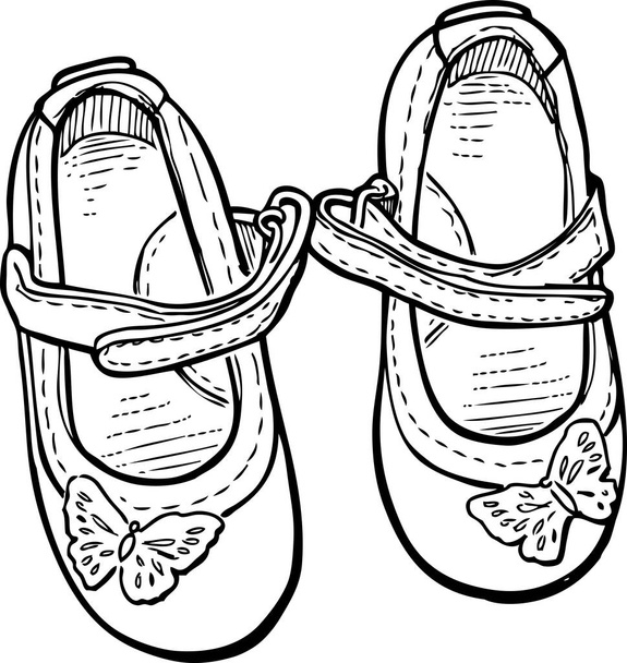 Outline drawing of top view shoes for little girl - Vetor, Imagem