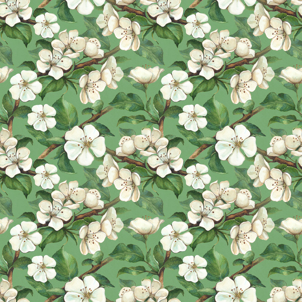 Seamless pattern with watercolor apple flowers - Zdjęcie, obraz