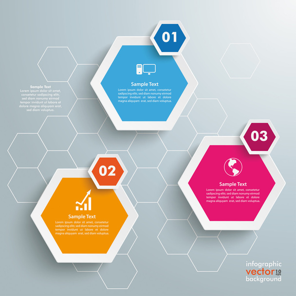 Three Colored Hexagons Background - Vector, Image