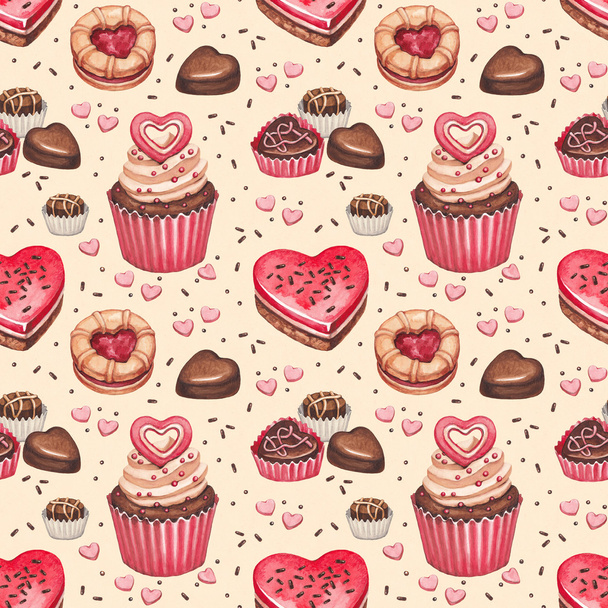 Cookies, cakes and chocolate sweets for valentines day - Zdjęcie, obraz