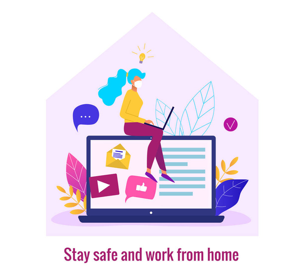 Concept of online education or work from home during covid - 19 outbreak vector illustration. Remote work concept - Vector, Image