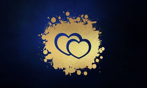 Fond bleu royal avec des cœurs dorés de luxe
 - Photo, image