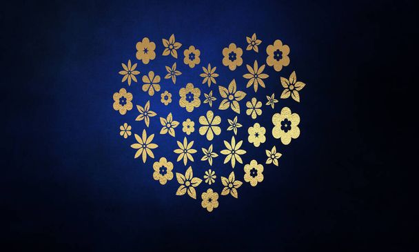 Royal μπλε φόντο με πολυτελείς χρυσές καρδιές - Φωτογραφία, εικόνα