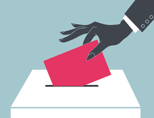 Hand down the ballot in the ballot box. - Vector, Image
