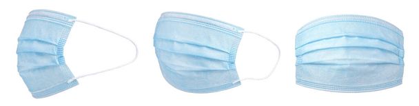 Persoonlijke beschermingsmiddelen, PBM, medisch gezichtsmasker getoond vanuit verschillende hoeken geïsoleerd op wit. - Foto, afbeelding