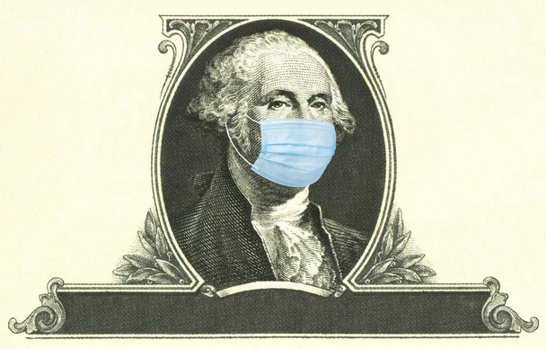George Washington egy dollároson, orvosi maszkot viselt a koronavírus miatt. - Fotó, kép