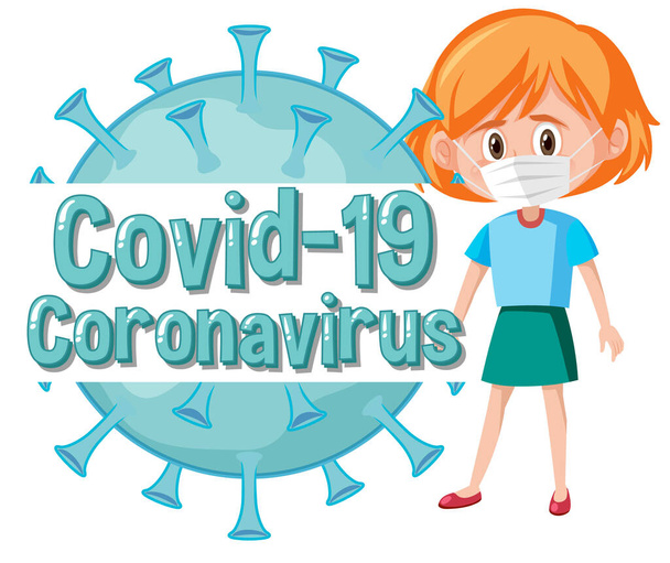 Coronavirus design with sick girl and virus cell illustration - Vetor, Imagem
